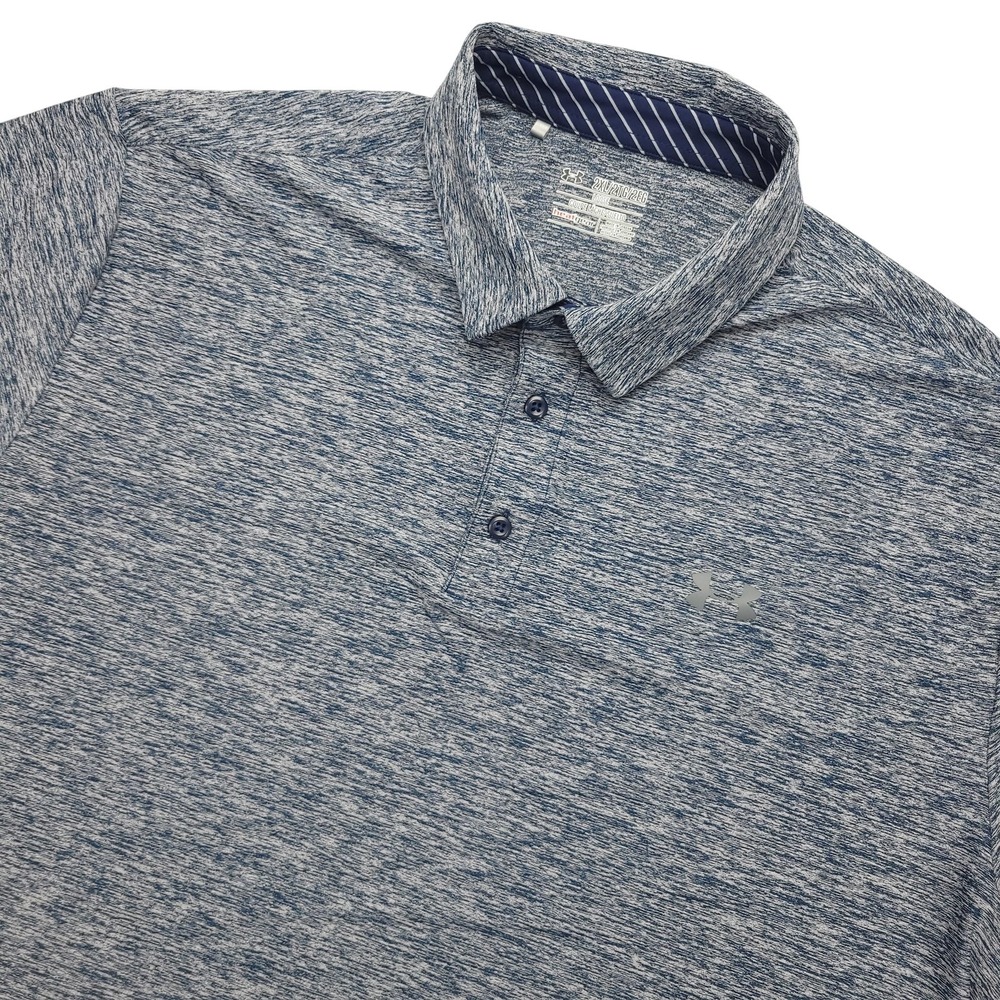 Under Armour HeatGear Polo Shirt Mens 2XL Blue Heather Golf Performance Top